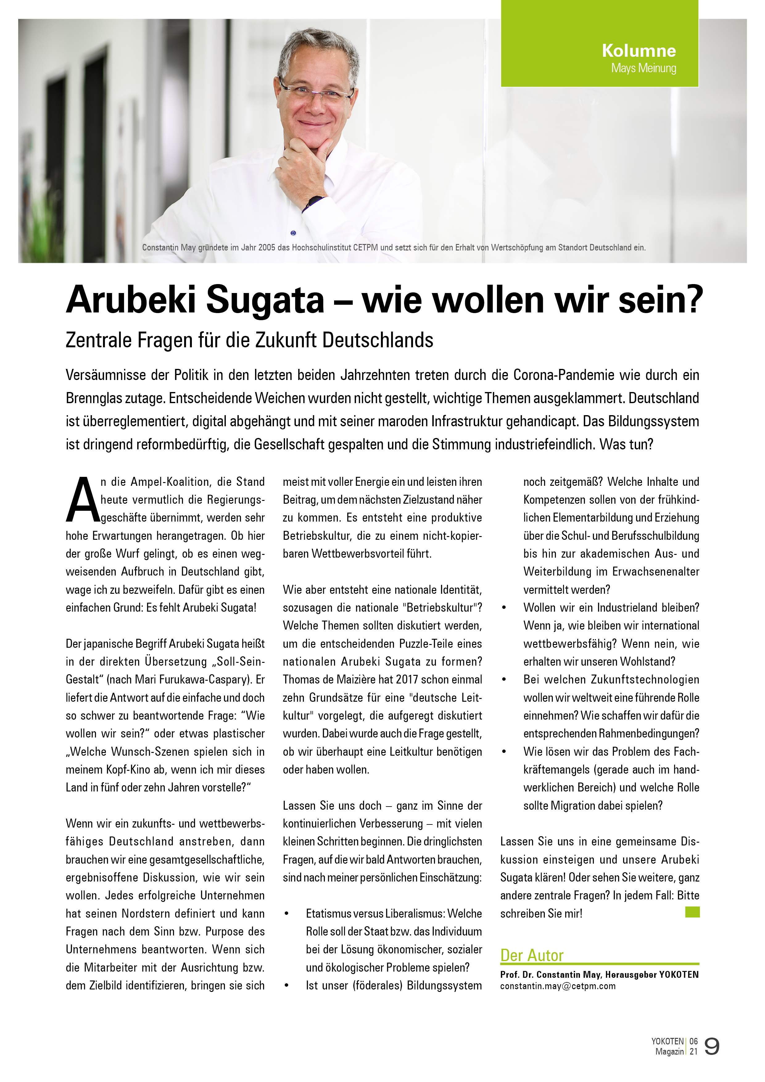 Arubeki Sugata – wie wollen wir sein? - Artikel aus Fachmagazin YOKOTEN 2021-06