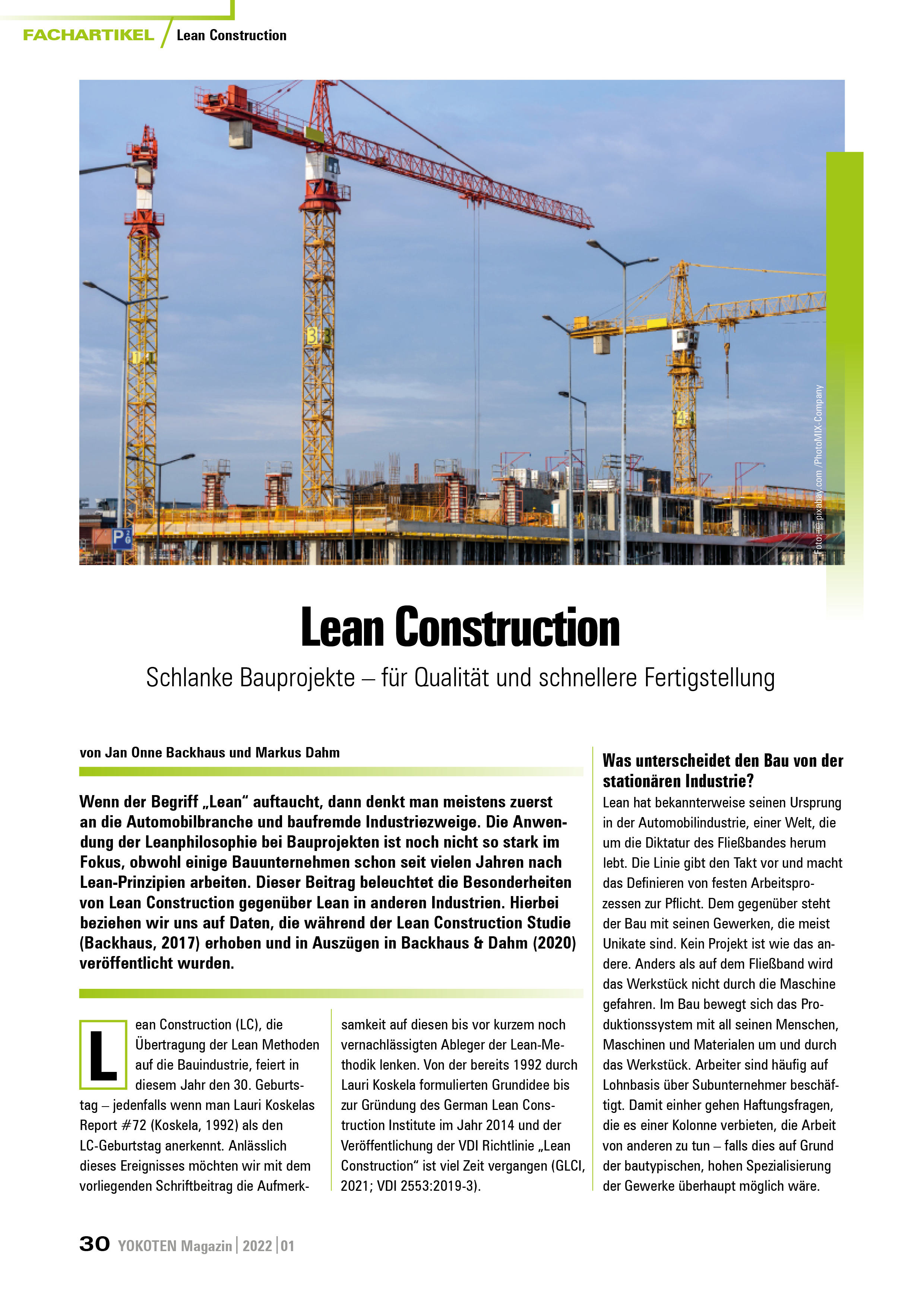 Lean Construction - Artikel aus Fachmagazin YOKOTEN 2022-01
