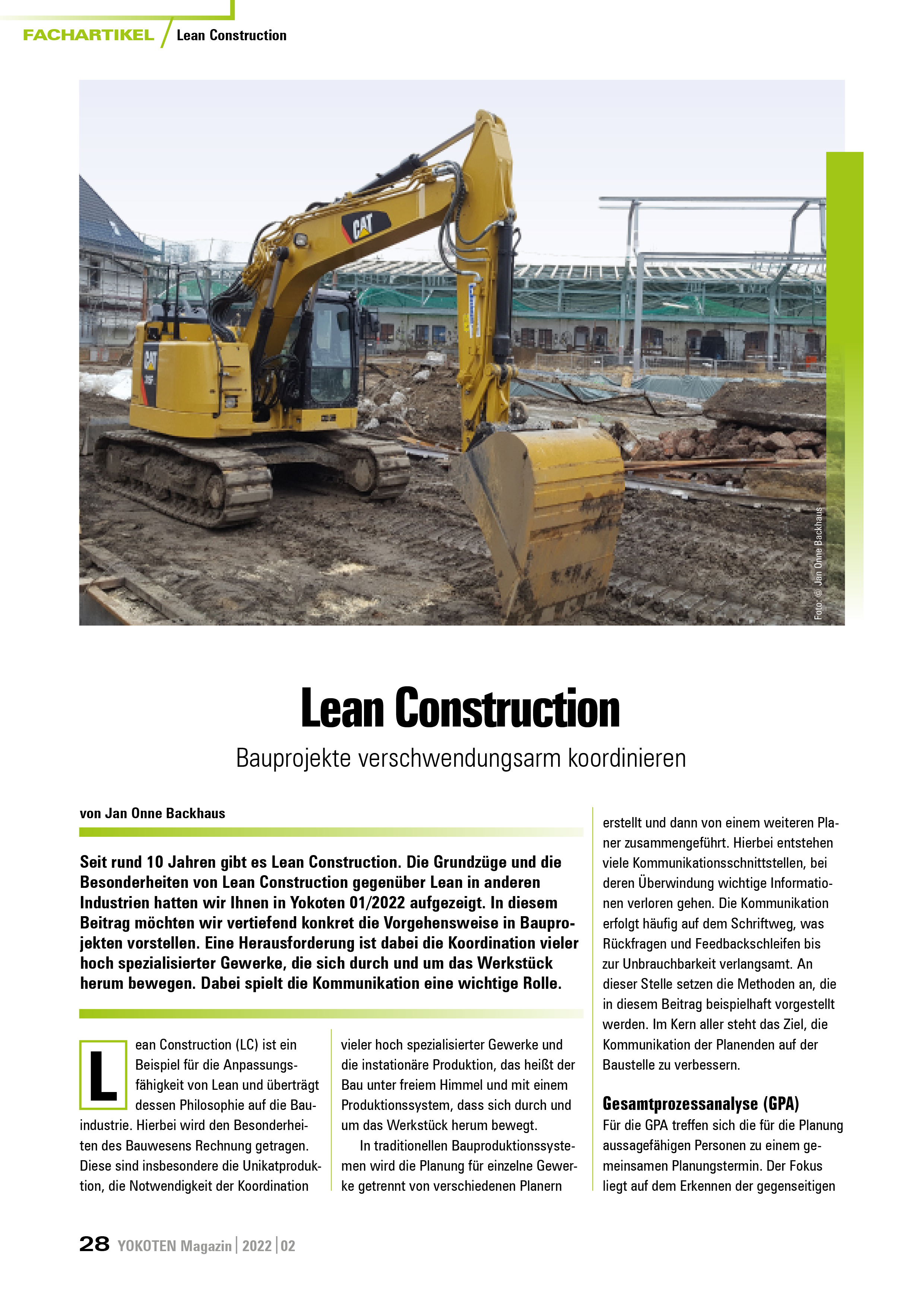 Lean Construction - Artikel aus Fachmagazin YOKOTEN 2022-02