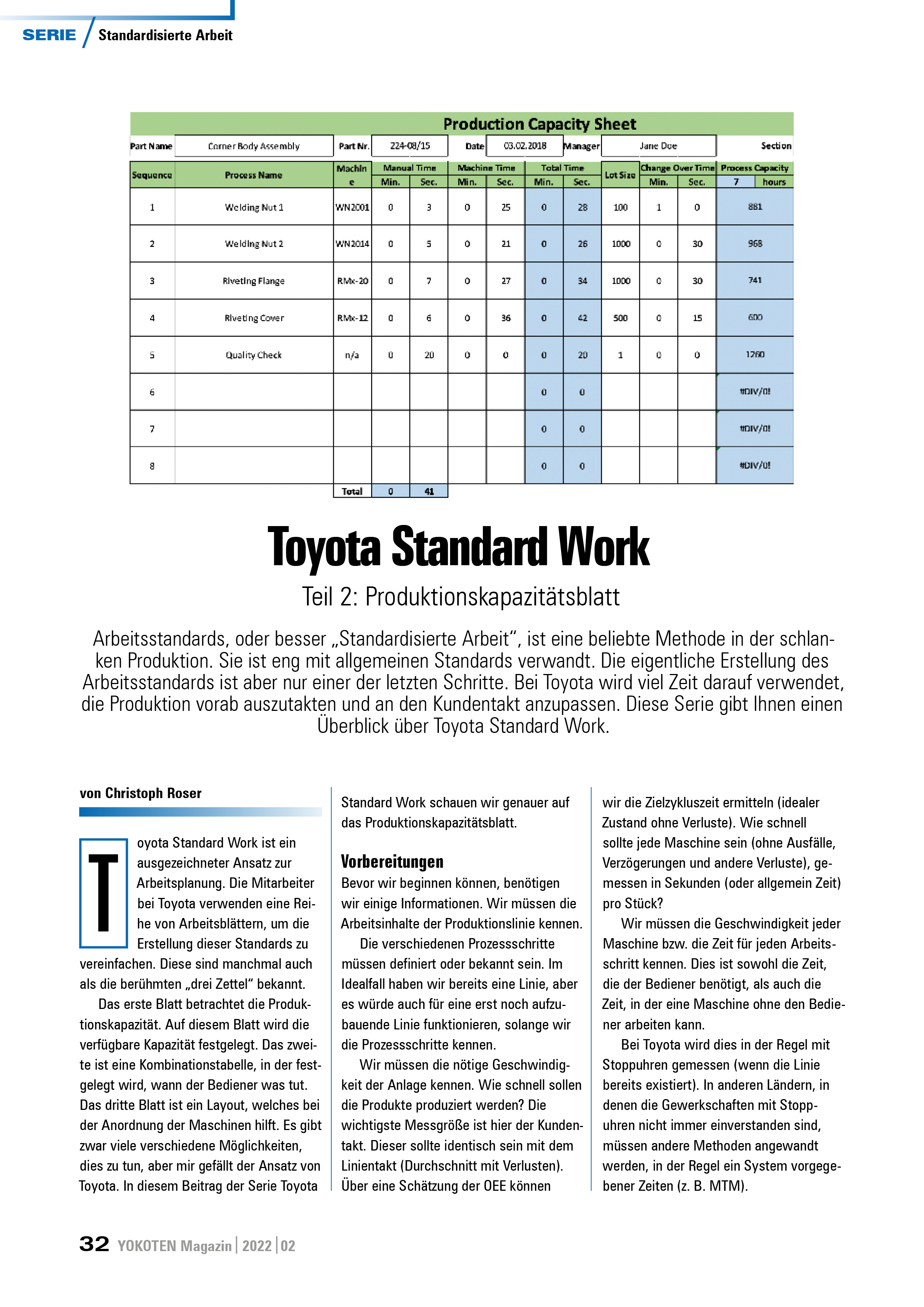 Toyota Standard Work - Artikel aus Fachmagazin YOKOTEN 2022-02