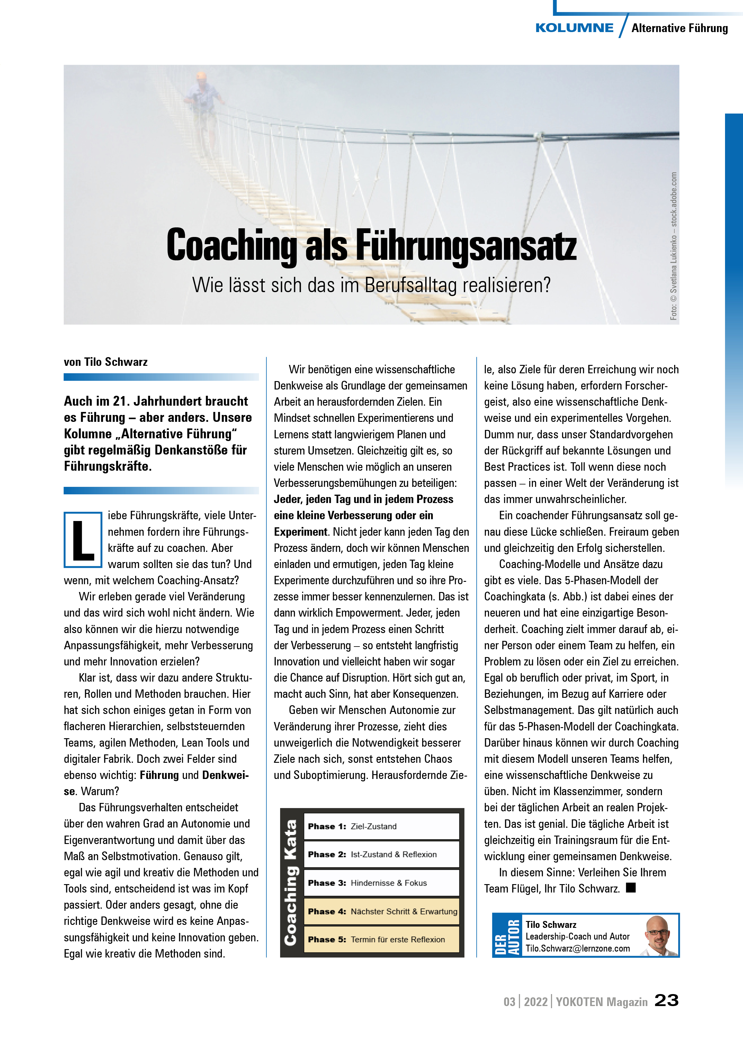 Coaching als Führungsansatz - Artikel aus Fachmagazin YOKOTEN 2022-03
