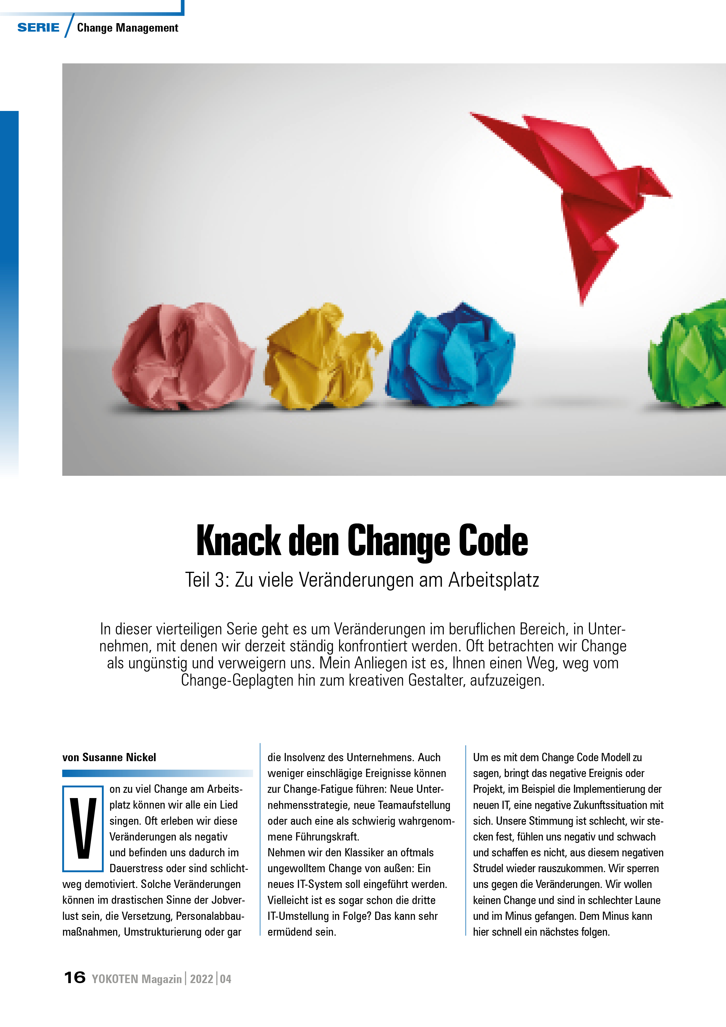 Knack den Change Code - Teil 3 - Artikel aus Fachmagazin YOKOTEN 2022-04
