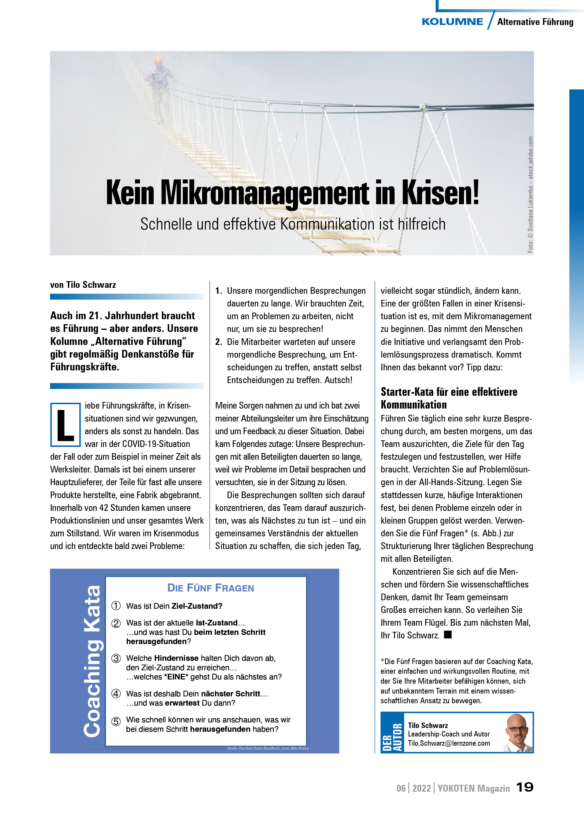 Kein Mikromanagement in Krisen! - Artikel aus Fachmagazin YOKOTEN 2022-06