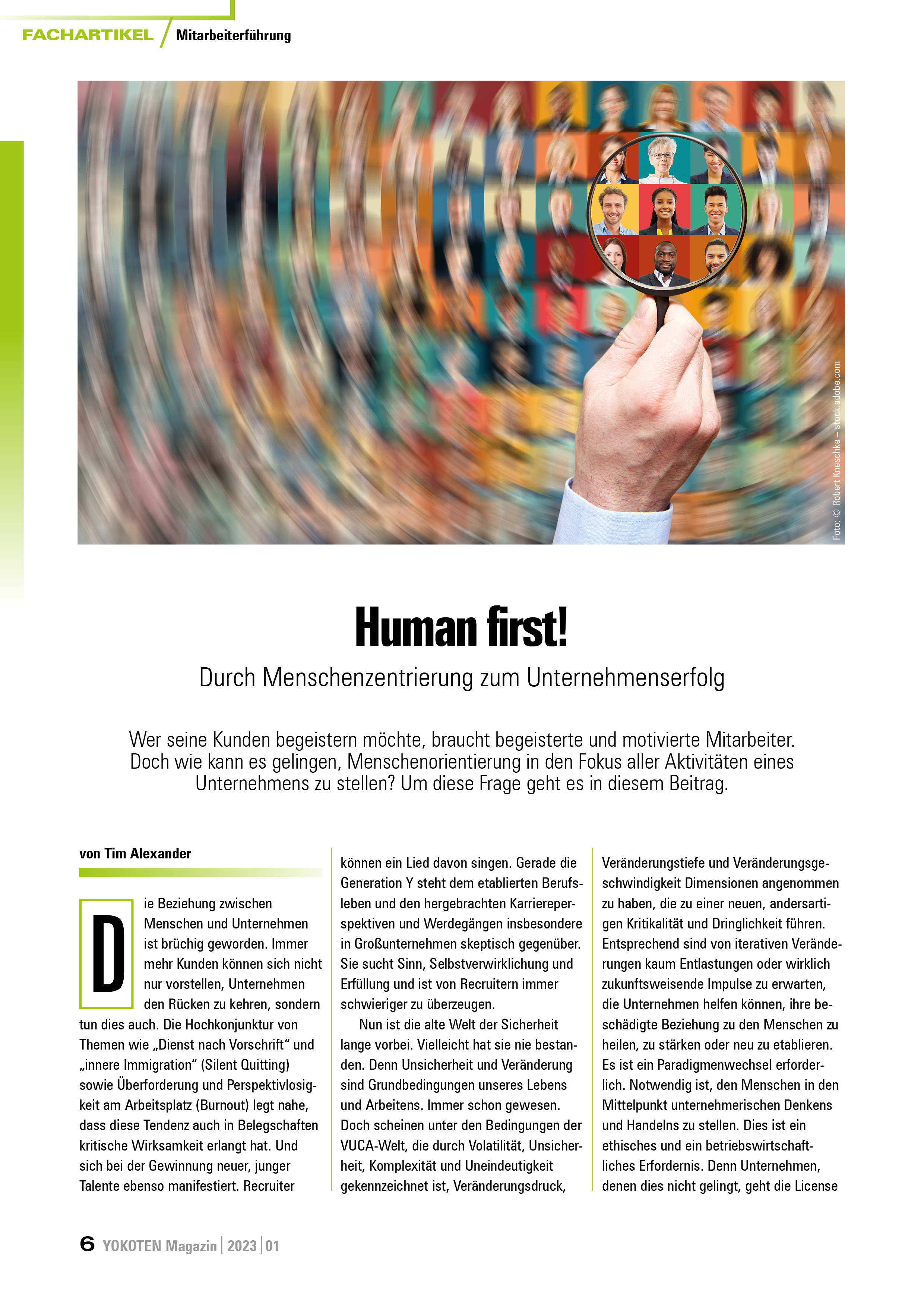 Human first! - Artikel aus Fachmagazin YOKOTEN 2023-01