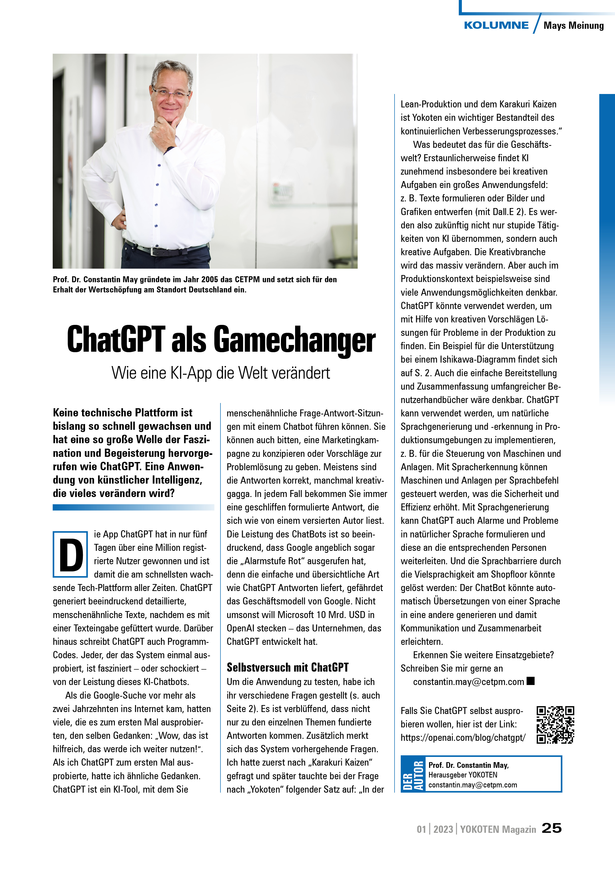 ChatGPT als Gamechanger - Artikel aus Fachmagazin YOKOTEN 2023-01