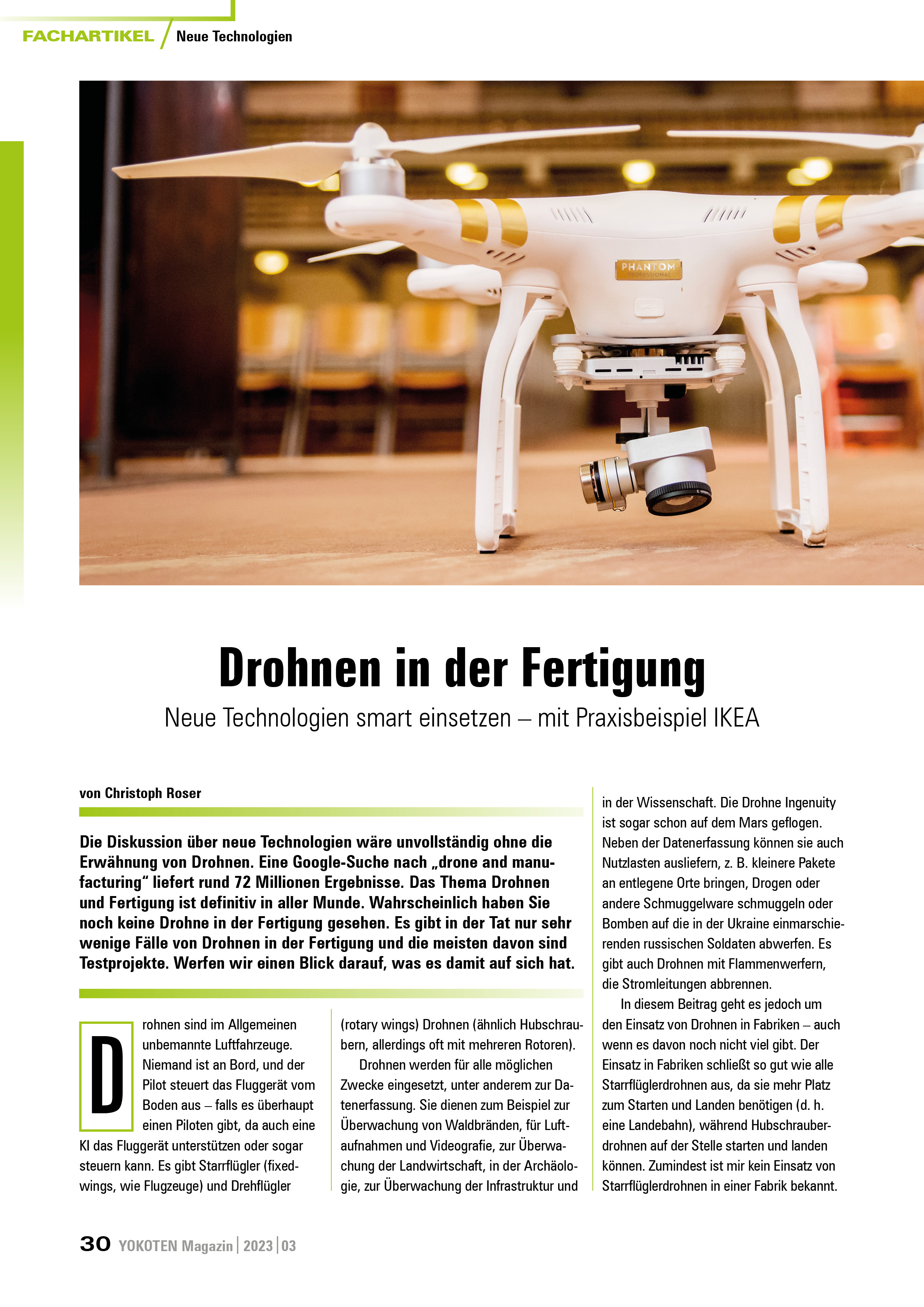Drohnen in der Fertigung - Artikel aus Fachmagazin YOKOTEN 2023-03