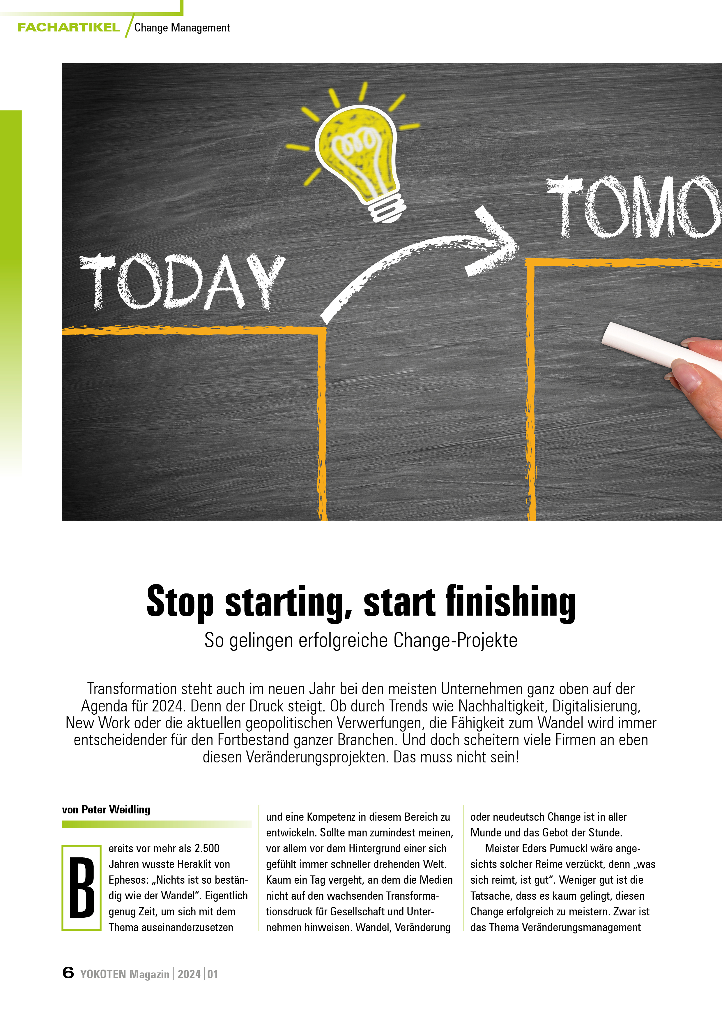 Stop starting, start finishing - Artikel aus Fachmagazin YOKOTEN 2024-01