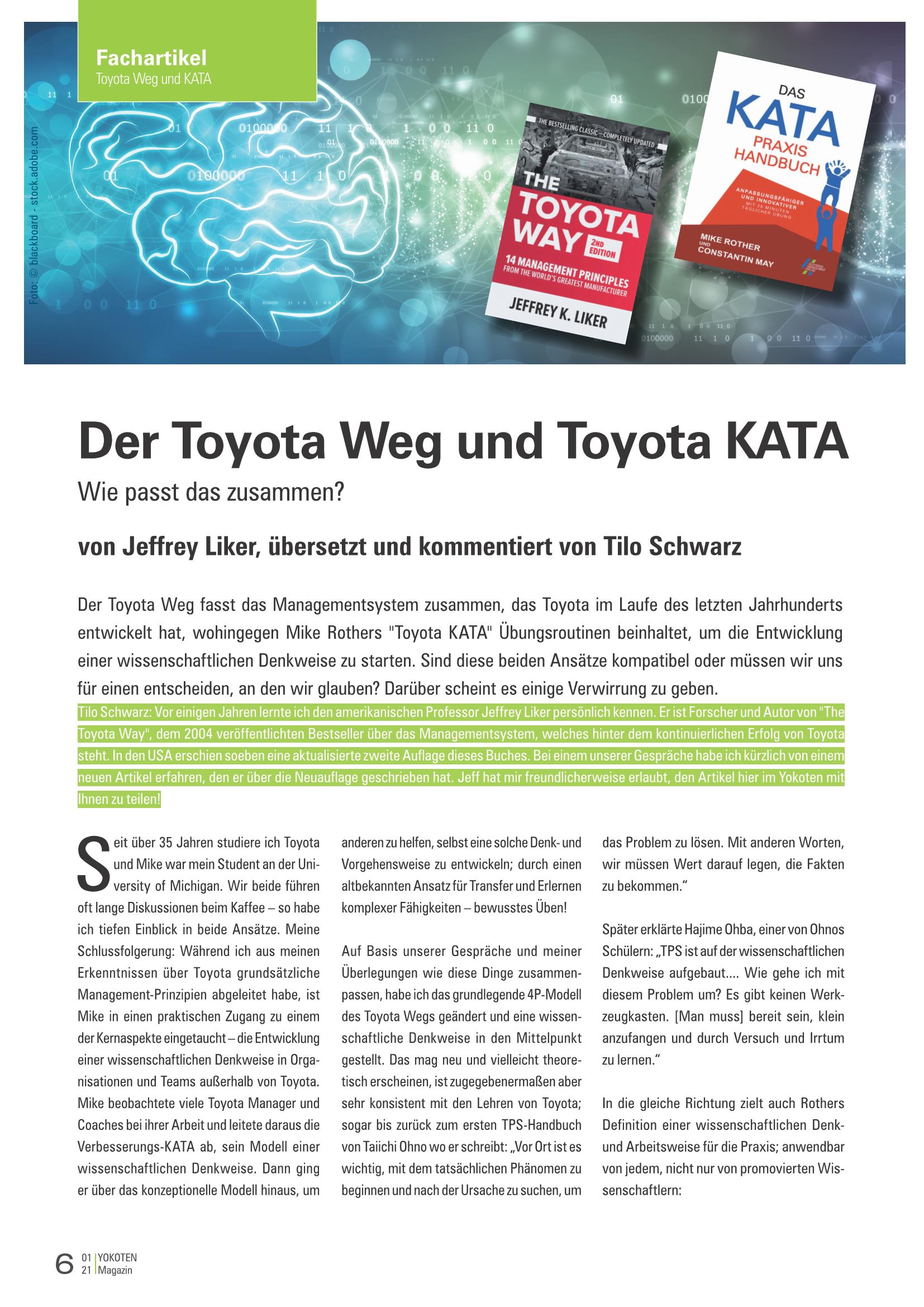 Der Toyota Weg und Toyota KATA  - Artikel aus Fachmagazin YOKOTEN 2021-01